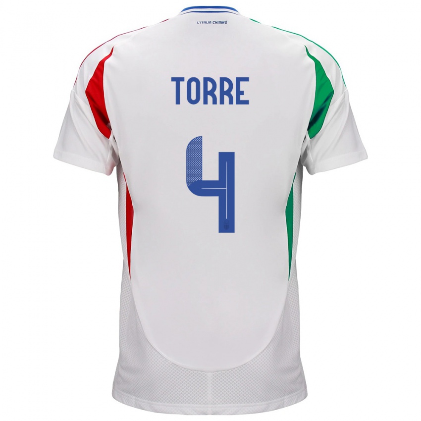 Hombre Camiseta Italia Pietro La Torre #4 Blanco 2ª Equipación 24-26 La Camisa Argentina