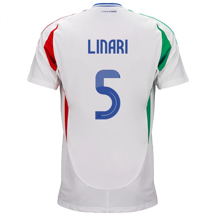 Hombre Camiseta Italia Elena Linari #5 Blanco 2ª Equipación 24-26 La Camisa Argentina