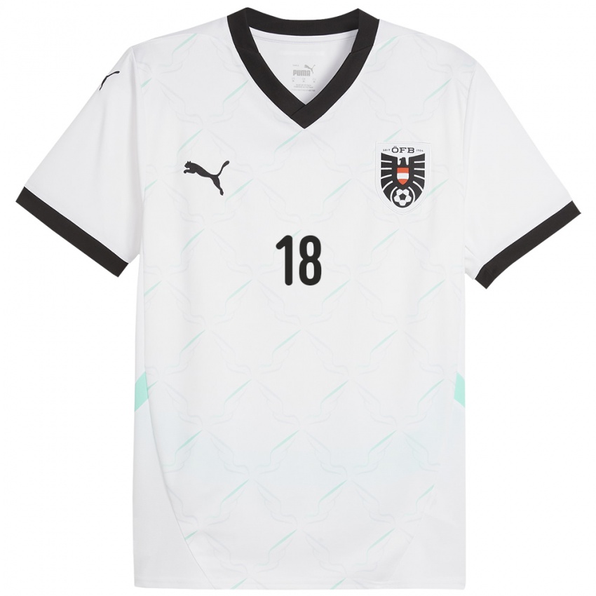 Hombre Camiseta Austria Julia Hickelsberger-Füller #18 Blanco 2ª Equipación 24-26 La Camisa Argentina