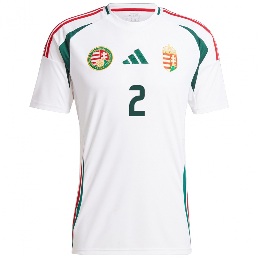 Hombre Camiseta Hungría Dominik Csorba #2 Blanco 2ª Equipación 24-26 La Camisa Argentina