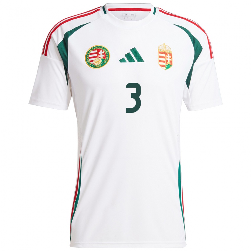 Hombre Camiseta Hungría Attila Mocsi #3 Blanco 2ª Equipación 24-26 La Camisa Argentina