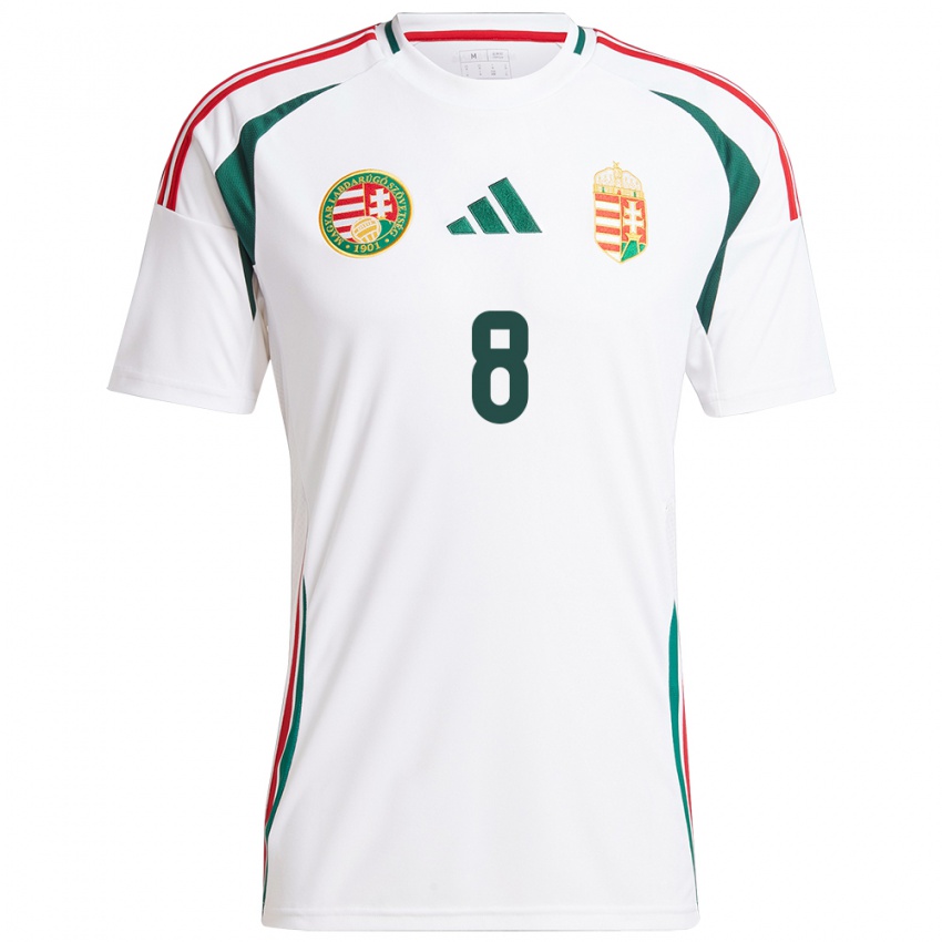 Hombre Camiseta Hungría Ádám Décsy #8 Blanco 2ª Equipación 24-26 La Camisa Argentina