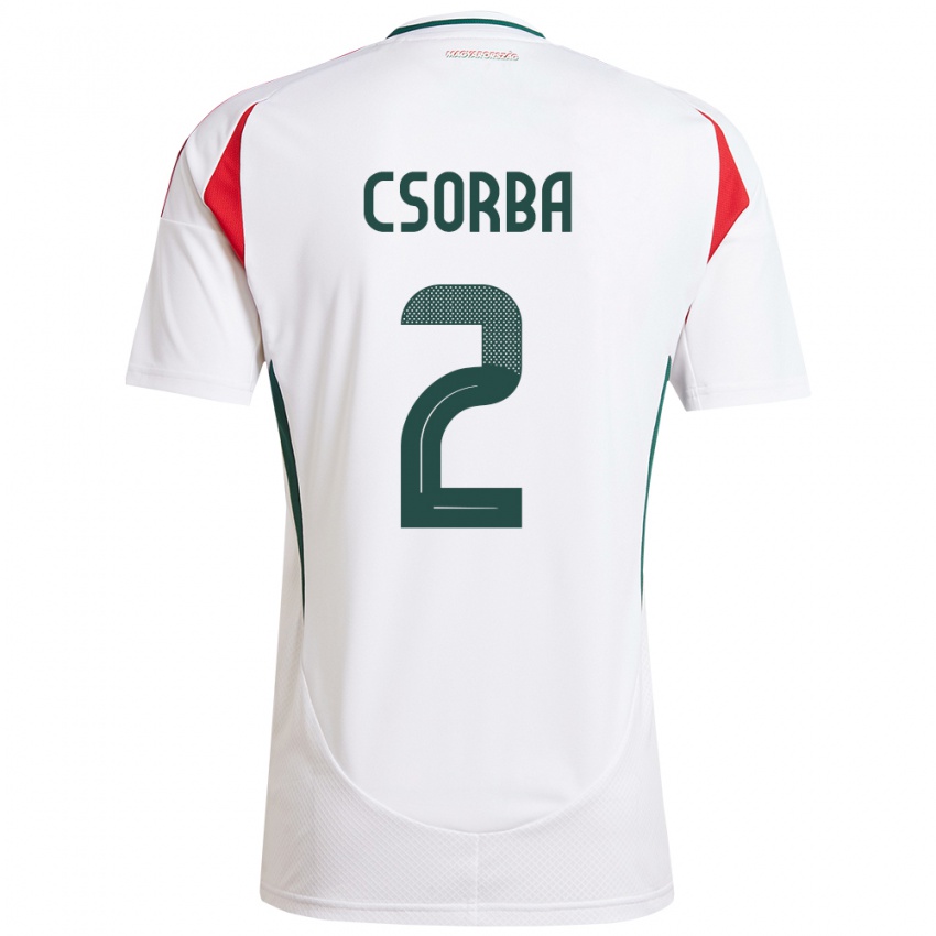 Hombre Camiseta Hungría Dominik Csorba #2 Blanco 2ª Equipación 24-26 La Camisa Argentina