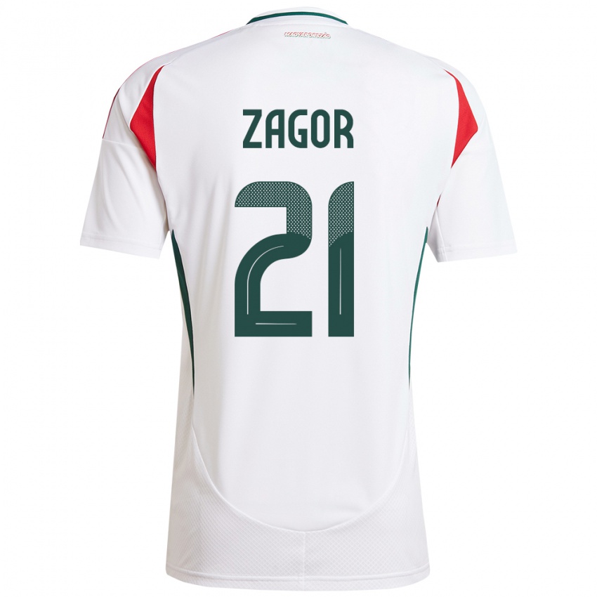 Hombre Camiseta Hungría Bernadett Zágor #21 Blanco 2ª Equipación 24-26 La Camisa Argentina