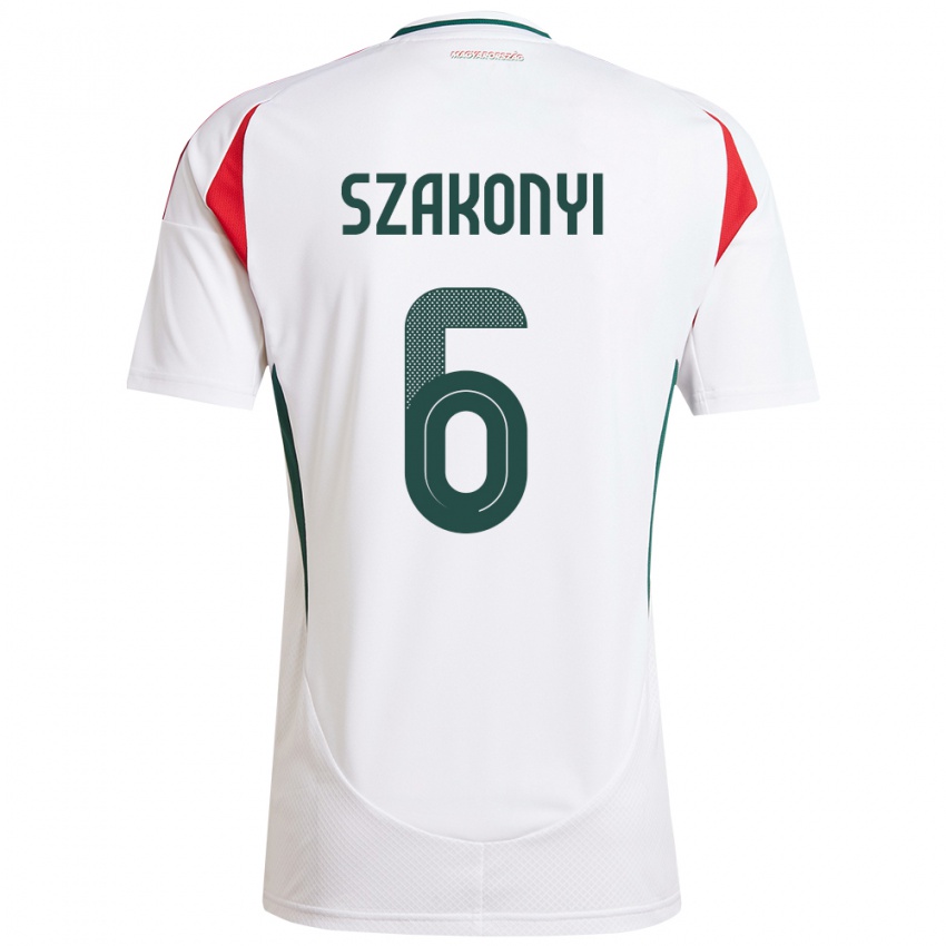 Hombre Camiseta Hungría Emese Szakonyi #6 Blanco 2ª Equipación 24-26 La Camisa Argentina