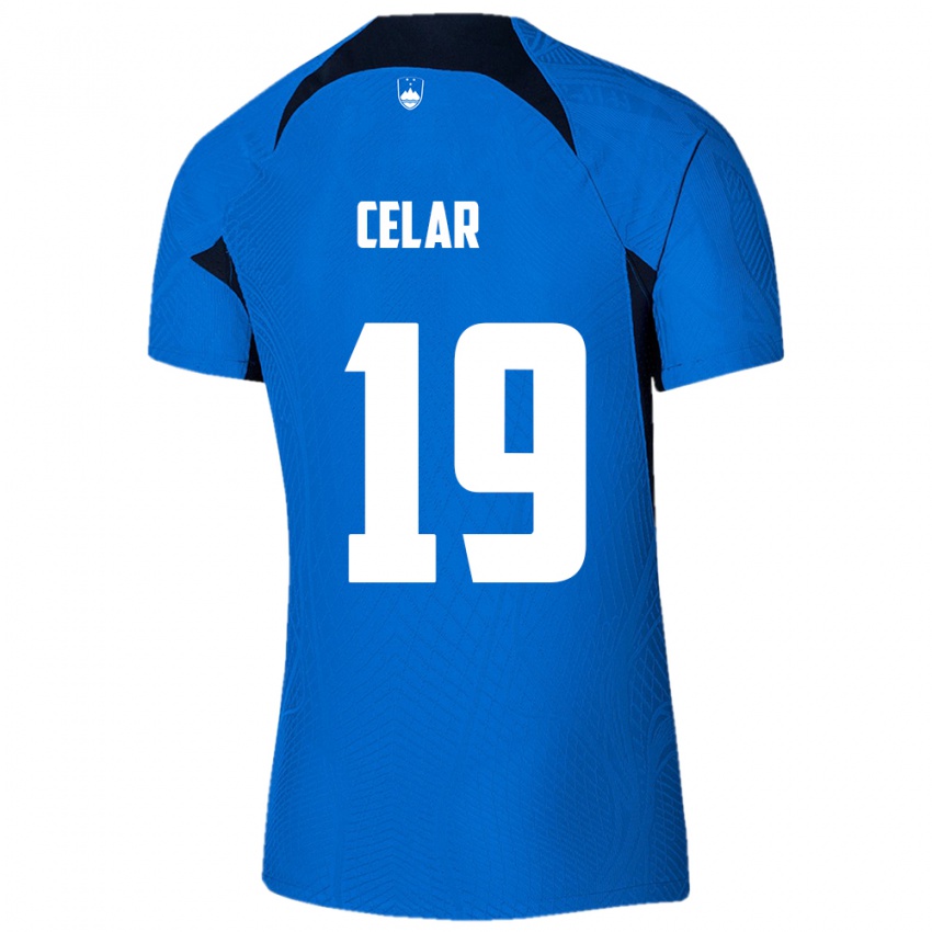 Hombre Camiseta Eslovenia Zan Celar #19 Azul 2ª Equipación 24-26 La Camisa Argentina