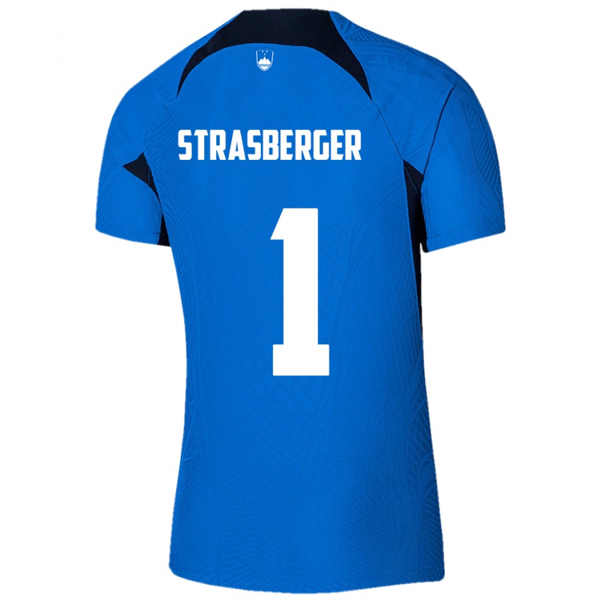 Hombre Camiseta Eslovenia Tim Strasberger #1 Azul 2ª Equipación 24-26 La Camisa Argentina