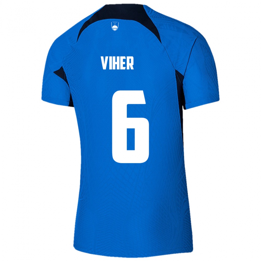 Hombre Camiseta Eslovenia Nejc Viher #6 Azul 2ª Equipación 24-26 La Camisa Argentina