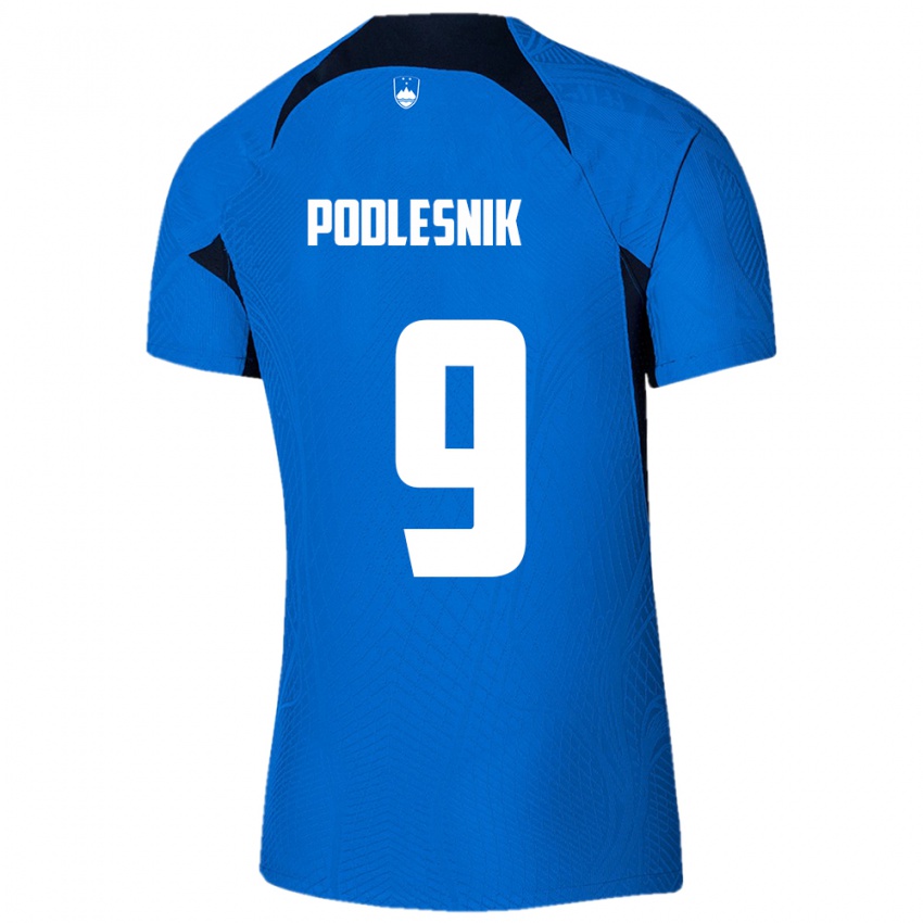 Hombre Camiseta Eslovenia Nik Podlesnik #9 Azul 2ª Equipación 24-26 La Camisa Argentina