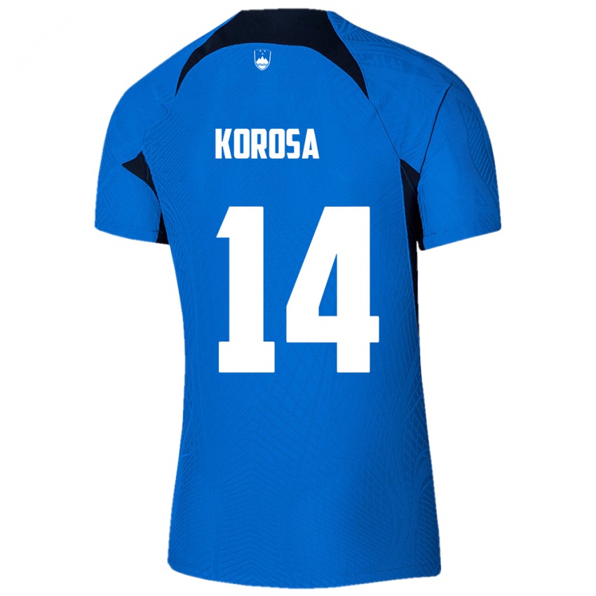 Hombre Camiseta Eslovenia Anej Koroša #14 Azul 2ª Equipación 24-26 La Camisa Argentina