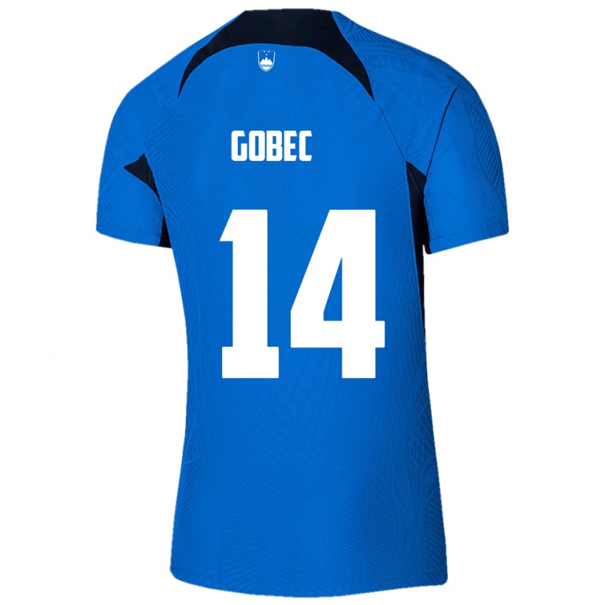 Hombre Camiseta Eslovenia Stijan Gobec #14 Azul 2ª Equipación 24-26 La Camisa Argentina