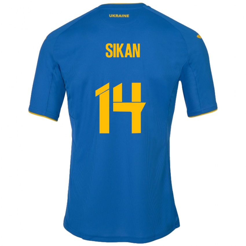 Hombre Camiseta Ucrania Danylo Sikan #14 Azul 2ª Equipación 24-26 La Camisa Argentina