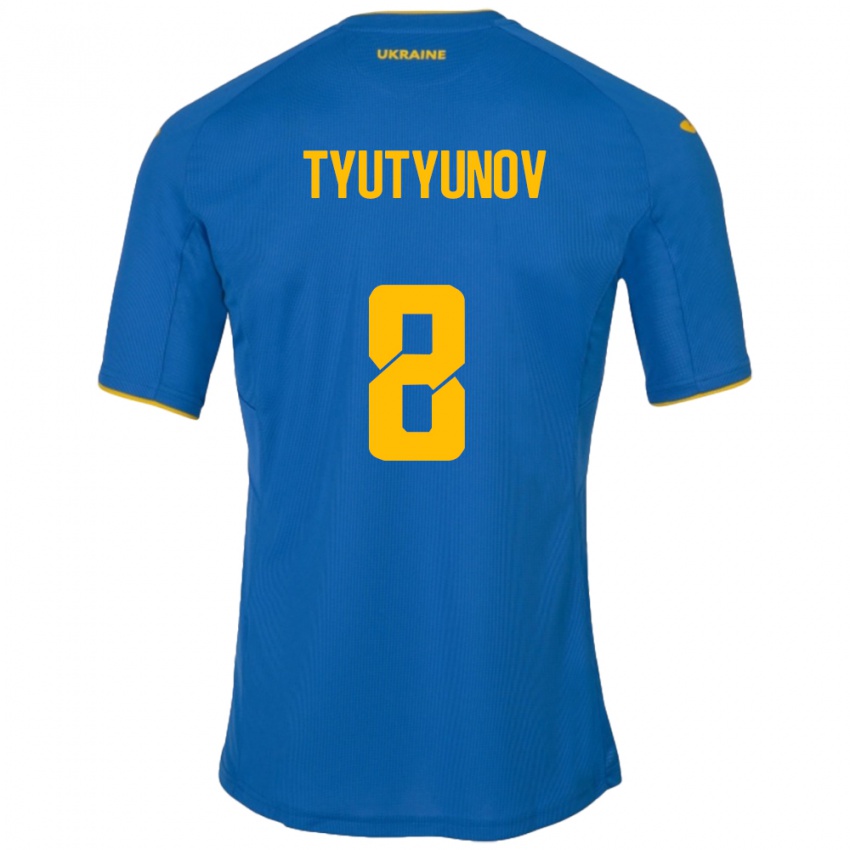Hombre Camiseta Ucrania Vladyslav Tyutyunov #8 Azul 2ª Equipación 24-26 La Camisa Argentina