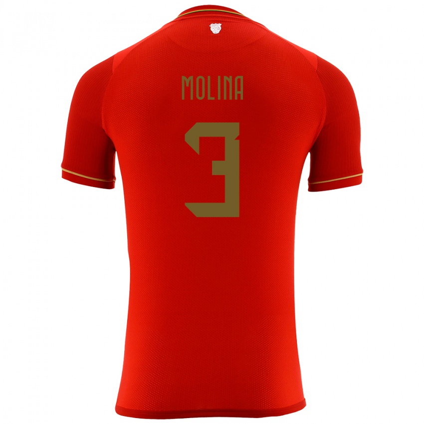 Hombre Camiseta Bolivia Iván Molina #3 Rojo 2ª Equipación 24-26 La Camisa Argentina