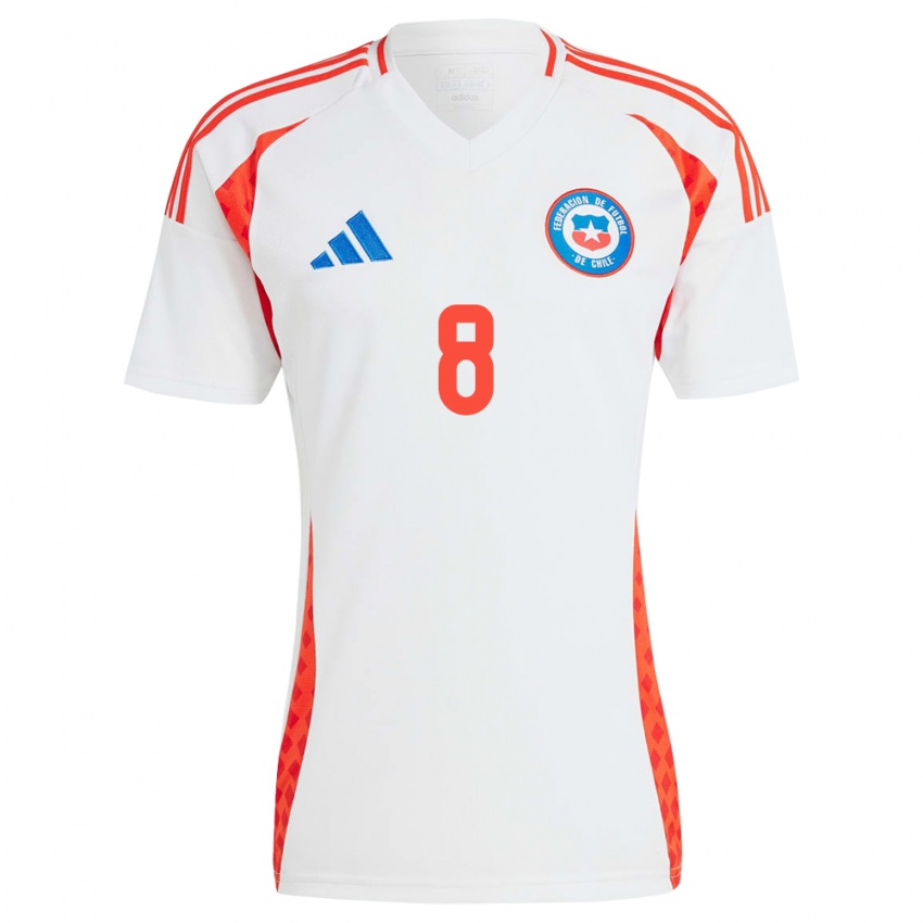 Hombre Camiseta Chile Benjamín Ampuero #8 Blanco 2ª Equipación 24-26 La Camisa Argentina