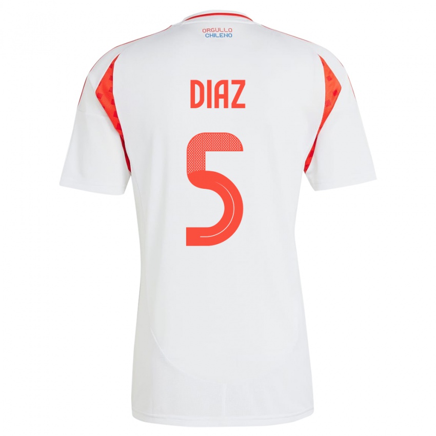 Hombre Camiseta Chile Paulo Díaz #5 Blanco 2ª Equipación 24-26 La Camisa Argentina