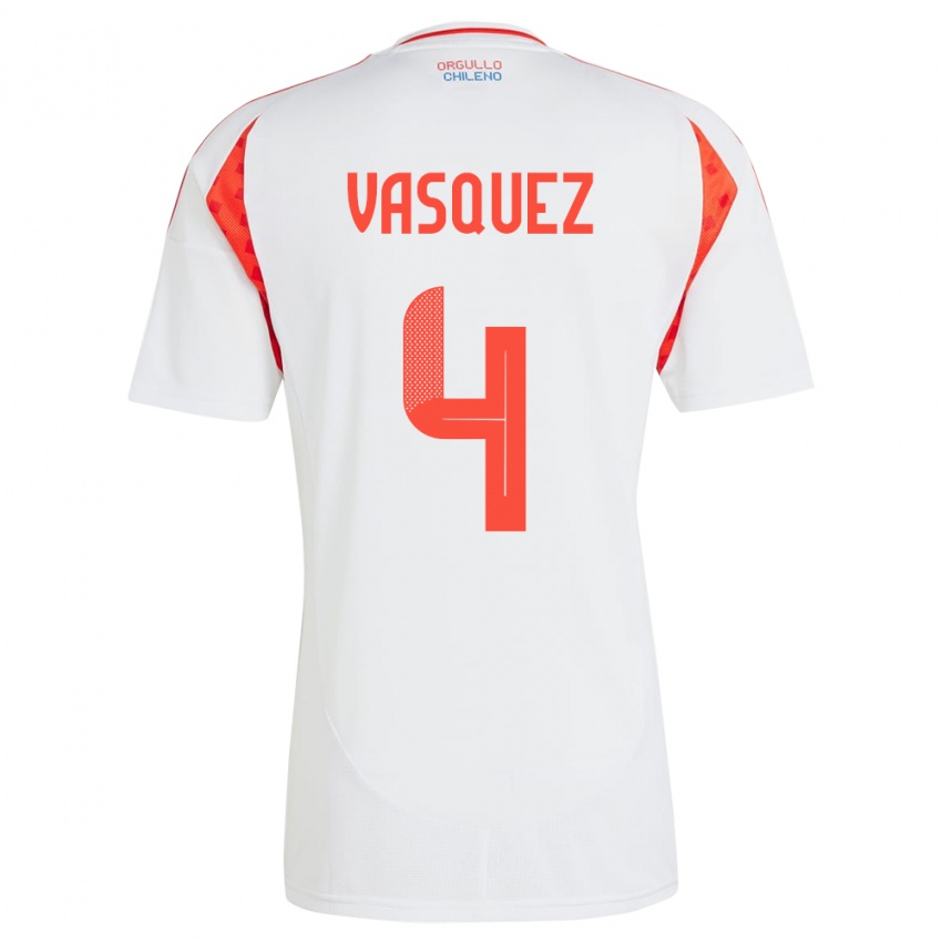 Hombre Camiseta Chile Matías Vásquez #4 Blanco 2ª Equipación 24-26 La Camisa Argentina