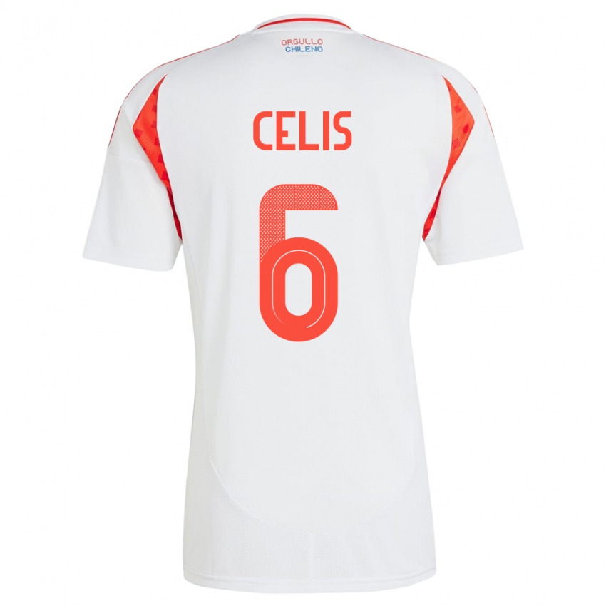 Hombre Camiseta Chile Milovan Celis #6 Blanco 2ª Equipación 24-26 La Camisa Argentina