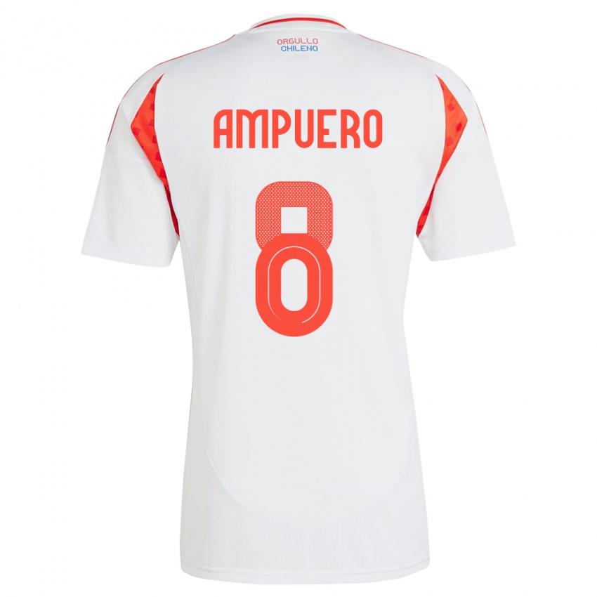 Hombre Camiseta Chile Benjamín Ampuero #8 Blanco 2ª Equipación 24-26 La Camisa Argentina