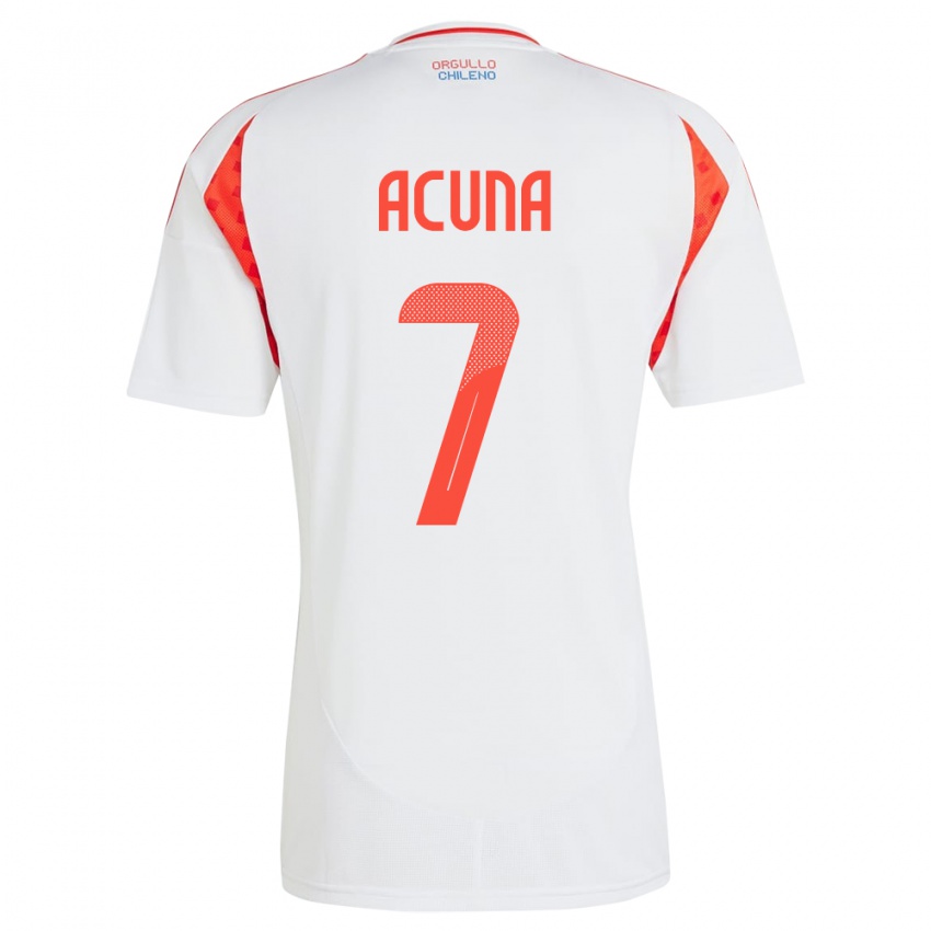 Hombre Camiseta Chile Yenny Acuña #7 Blanco 2ª Equipación 24-26 La Camisa Argentina