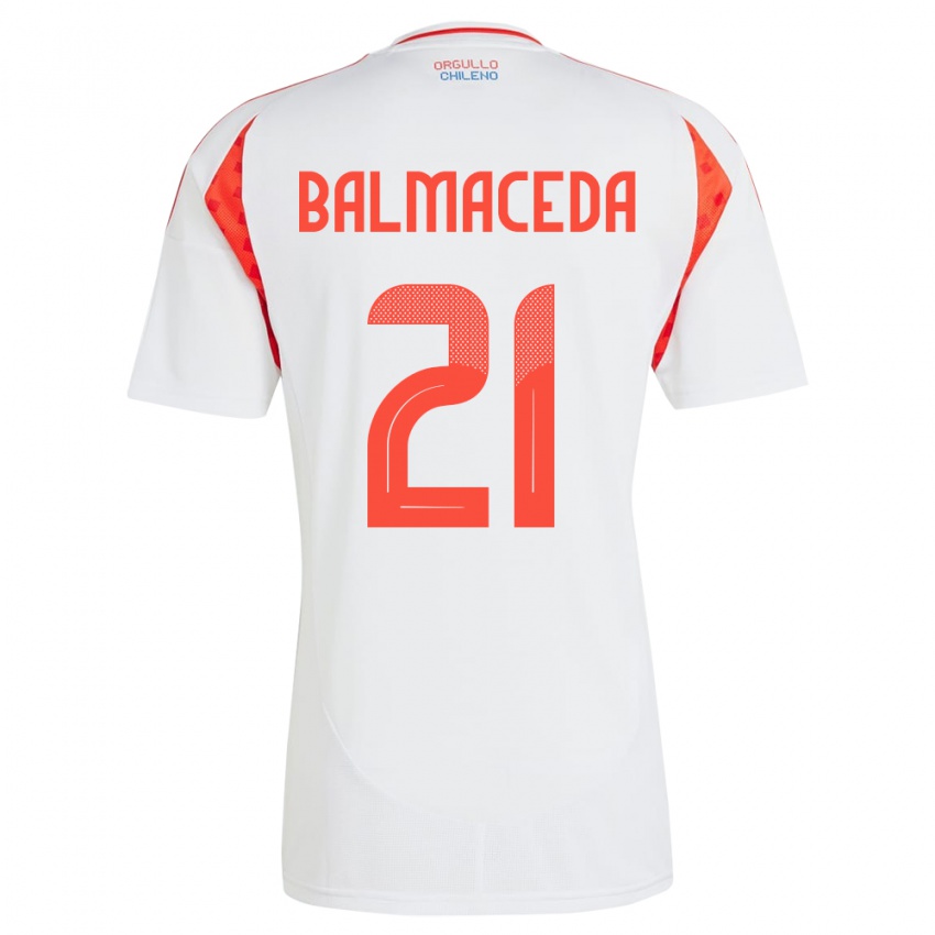 Hombre Camiseta Chile Rosario Balmaceda #21 Blanco 2ª Equipación 24-26 La Camisa Argentina