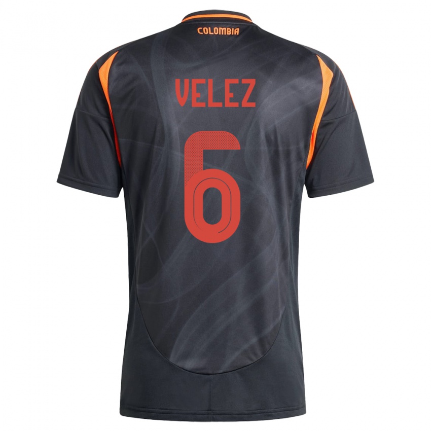 Hombre Camiseta Colombia Jhon Vélez #6 Negro 2ª Equipación 24-26 La Camisa Argentina