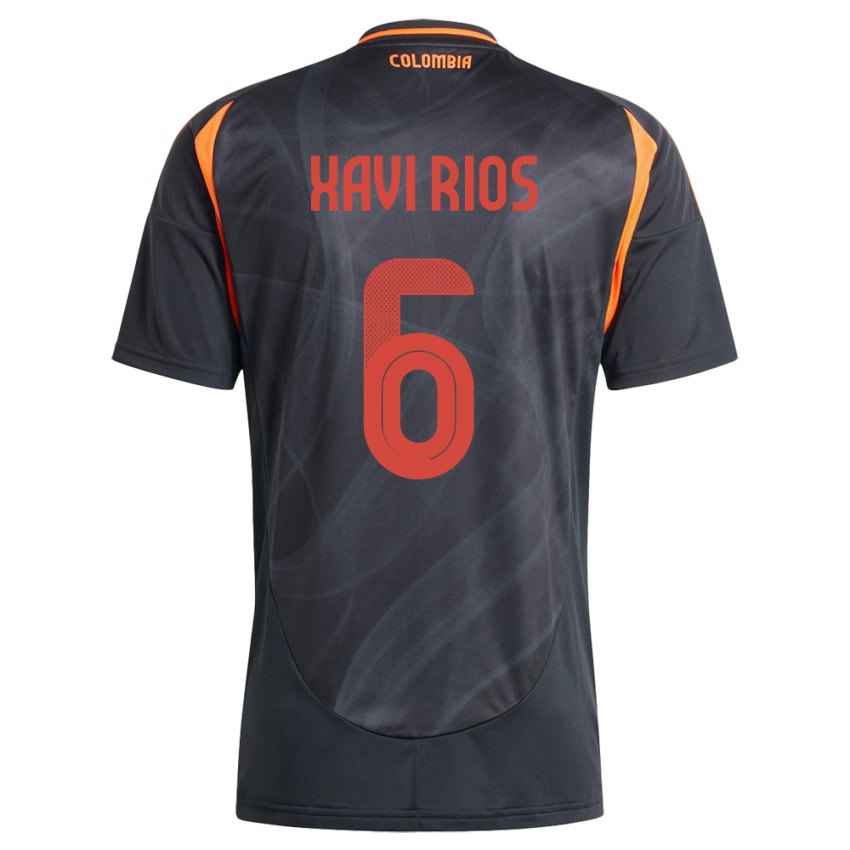 Hombre Camiseta Colombia Xavi Ríos #6 Negro 2ª Equipación 24-26 La Camisa Argentina