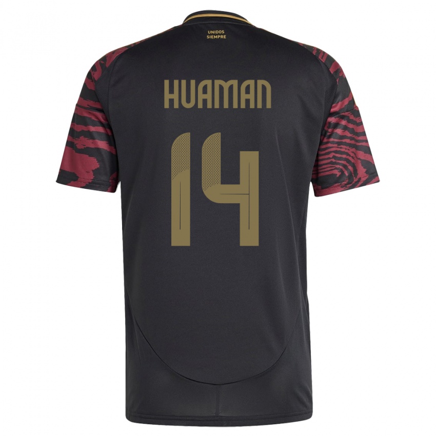 Hombre Camiseta Perú Marco Huamán #14 Negro 2ª Equipación 24-26 La Camisa Argentina