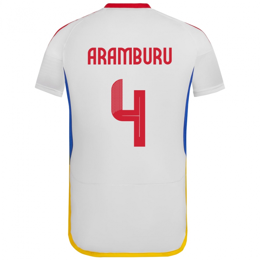 Hombre Camiseta Venezuela Jon Aramburu #4 Blanco 2ª Equipación 24-26 La Camisa Argentina