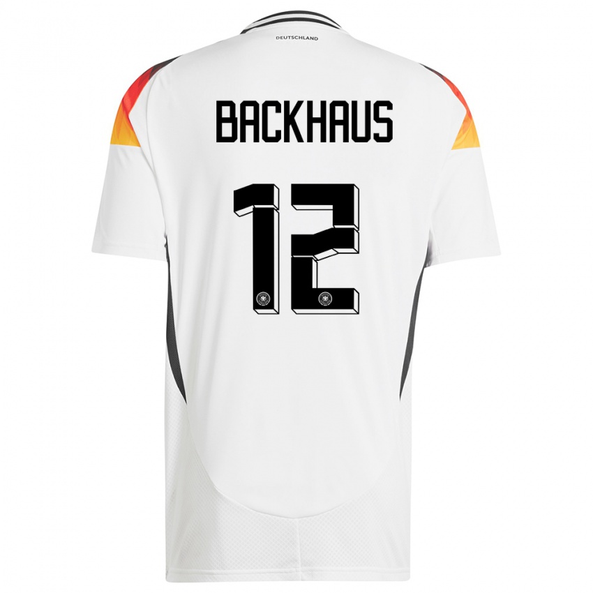 Mujer Camiseta Alemania Mio Backhaus #12 Blanco 1ª Equipación 24-26 La Camisa Argentina