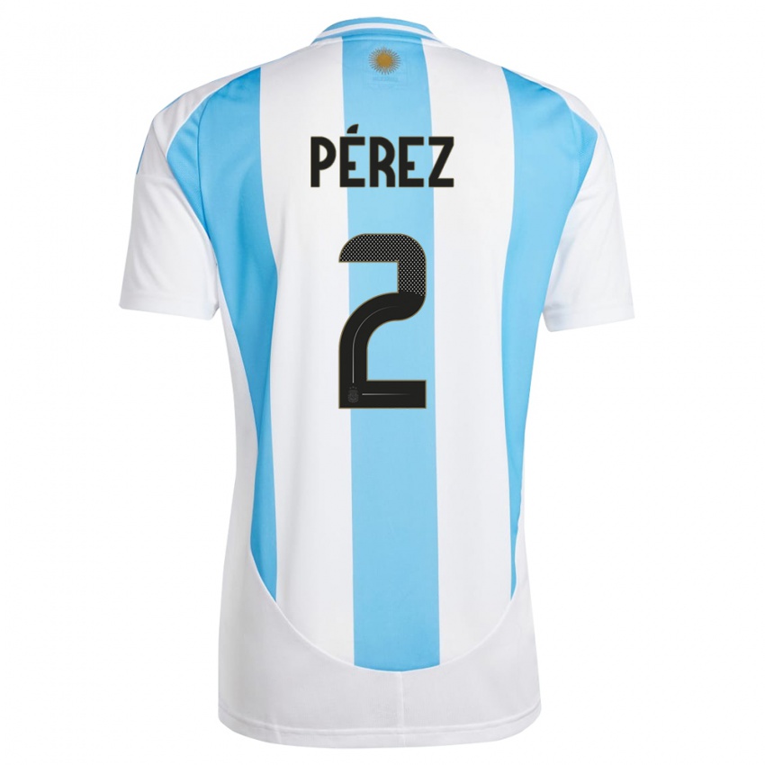 Mujer Camiseta Argentina Nehuen Perez #2 Blanco Azul 1ª Equipación 24-26 La Camisa Argentina