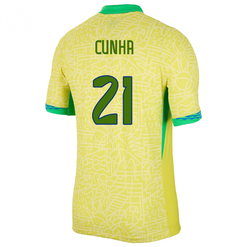 Mujer Camiseta Brasil Matheus Cunha #21 Amarillo 1ª Equipación 24-26 La Camisa Argentina