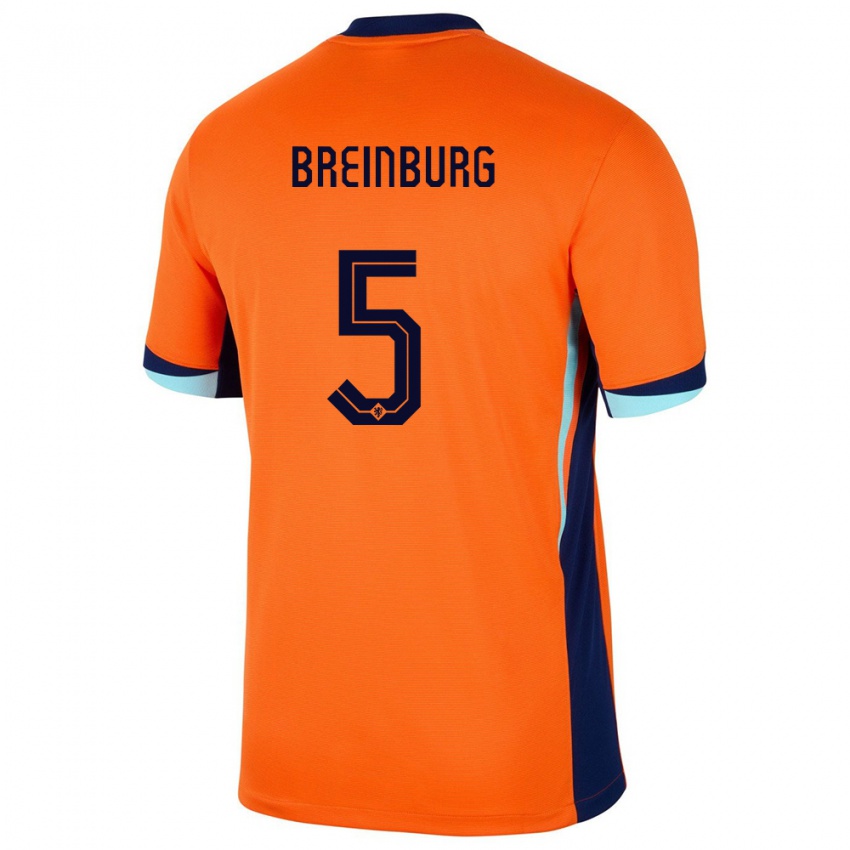 Mujer Camiseta Países Bajos Rainey Breinburg #5 Naranja 1ª Equipación 24-26 La Camisa Argentina