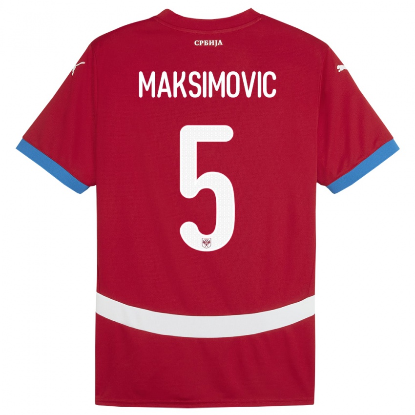 Mujer Camiseta Serbia Nemanja Maksimovic #5 Rojo 1ª Equipación 24-26 La Camisa Argentina