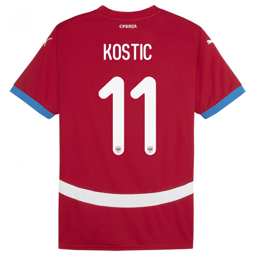 Mujer Camiseta Serbia Filip Kostic #11 Rojo 1ª Equipación 24-26 La Camisa Argentina