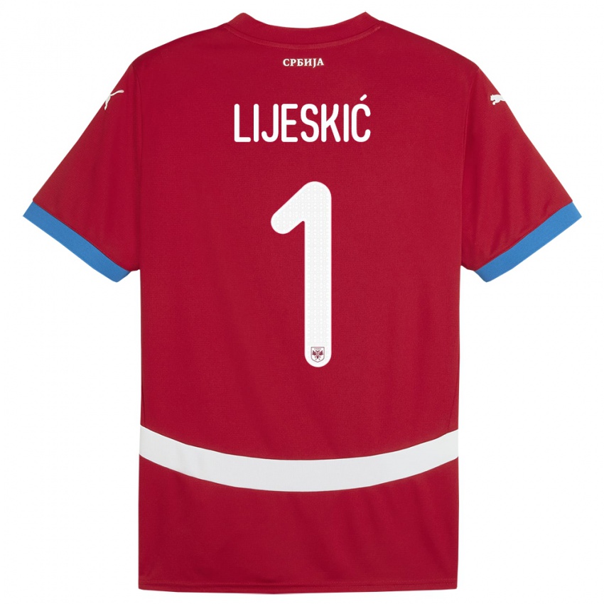 Mujer Camiseta Serbia Luka Lijeskic #1 Rojo 1ª Equipación 24-26 La Camisa Argentina