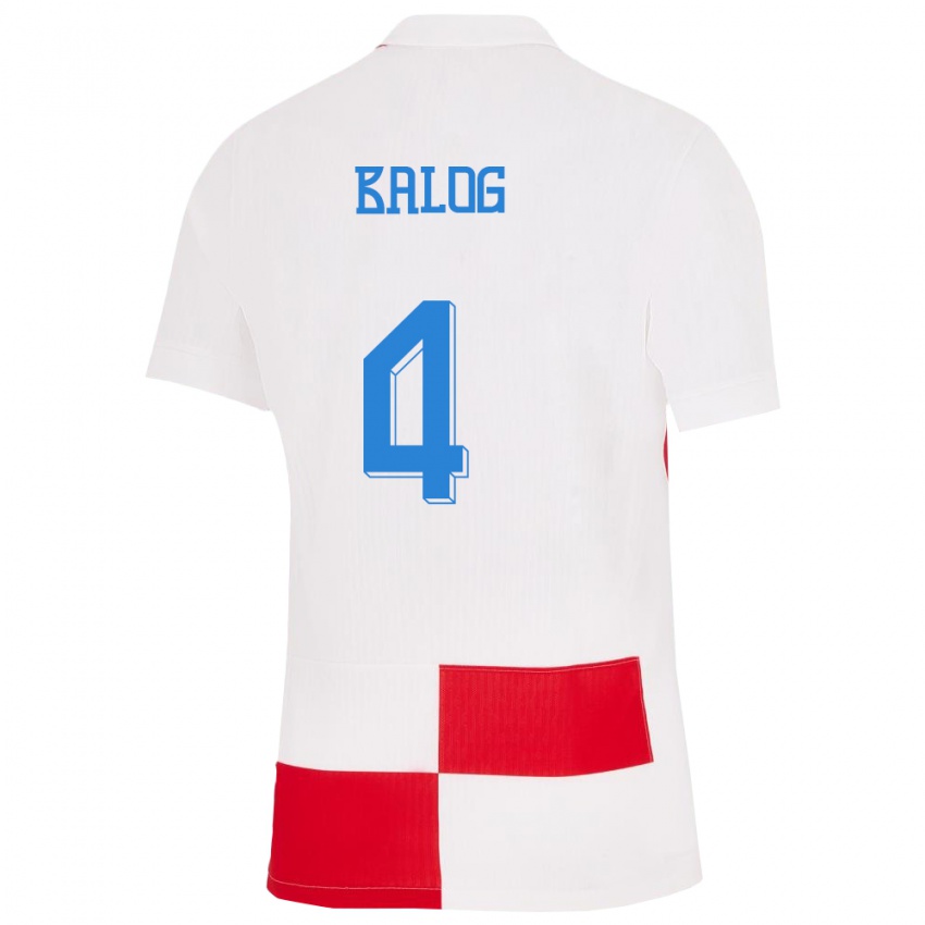 Mujer Camiseta Croacia Leonarda Balog #4 Blanco Rojo 1ª Equipación 24-26 La Camisa Argentina