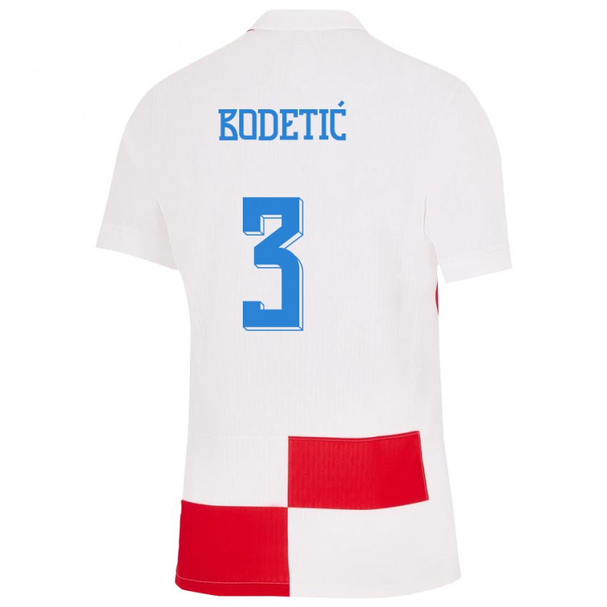 Mujer Camiseta Croacia Noel Bodetic #3 Blanco Rojo 1ª Equipación 24-26 La Camisa Argentina