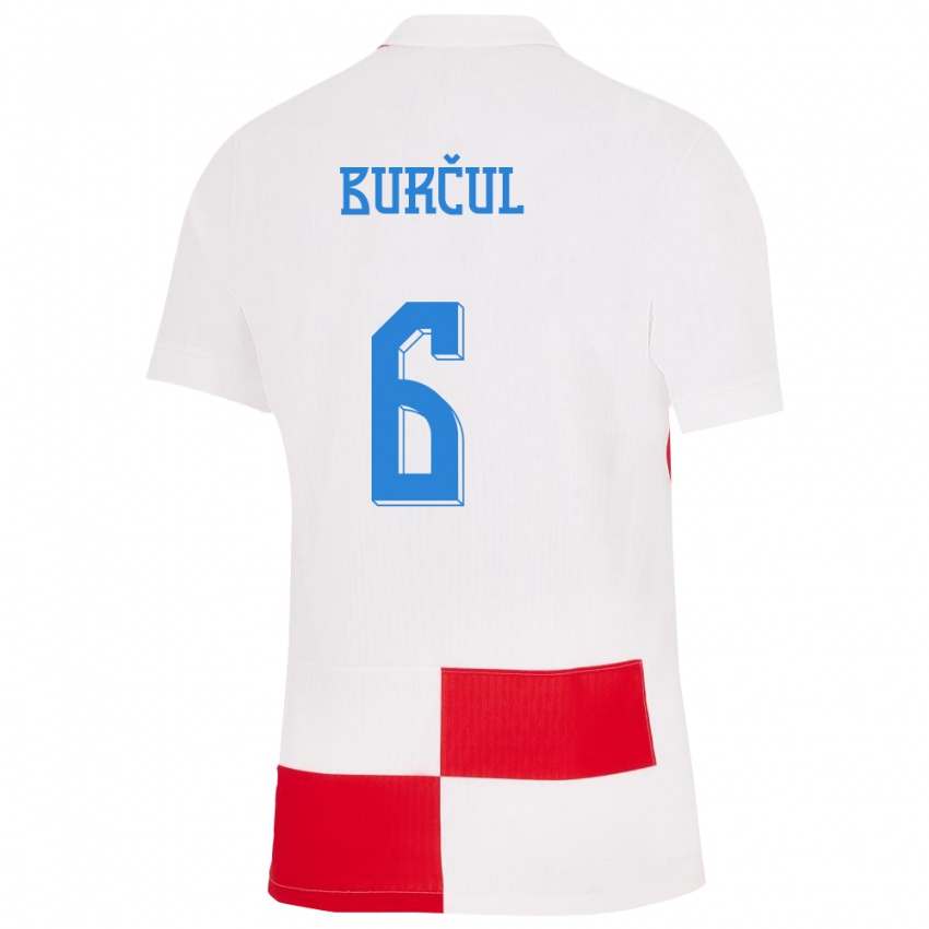 Mujer Camiseta Croacia Bruno Burcul #6 Blanco Rojo 1ª Equipación 24-26 La Camisa Argentina