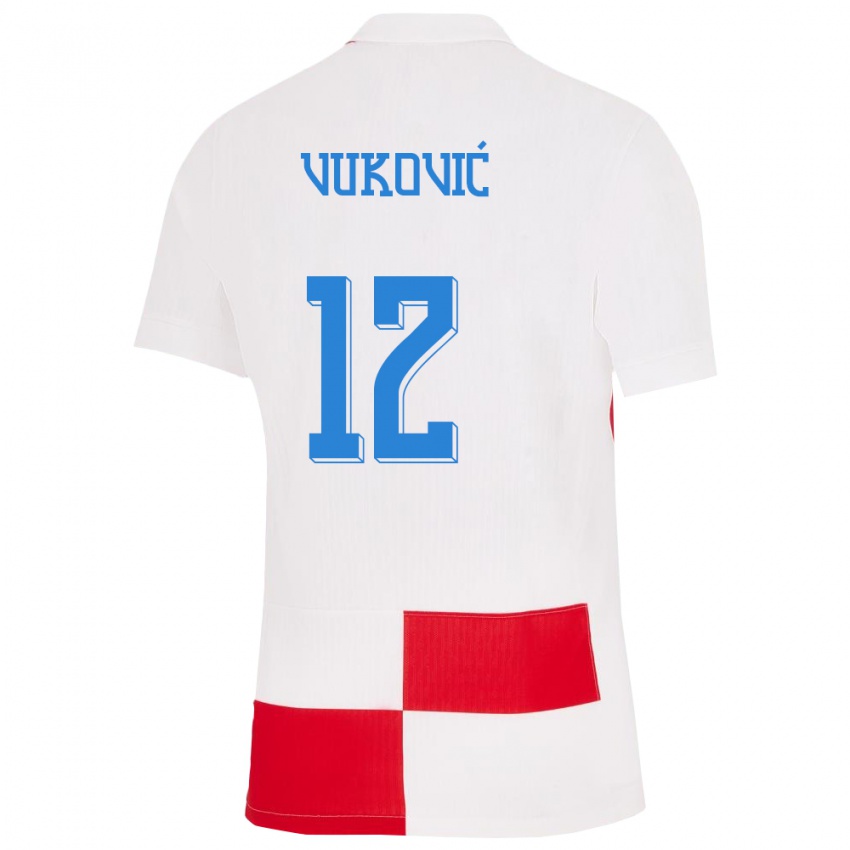 Mujer Camiseta Croacia Ante Vukovic #12 Blanco Rojo 1ª Equipación 24-26 La Camisa Argentina
