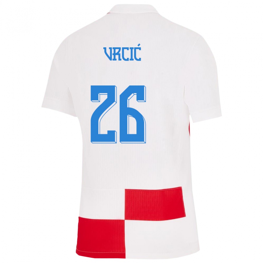Mujer Camiseta Croacia Jere Vrcic #26 Blanco Rojo 1ª Equipación 24-26 La Camisa Argentina