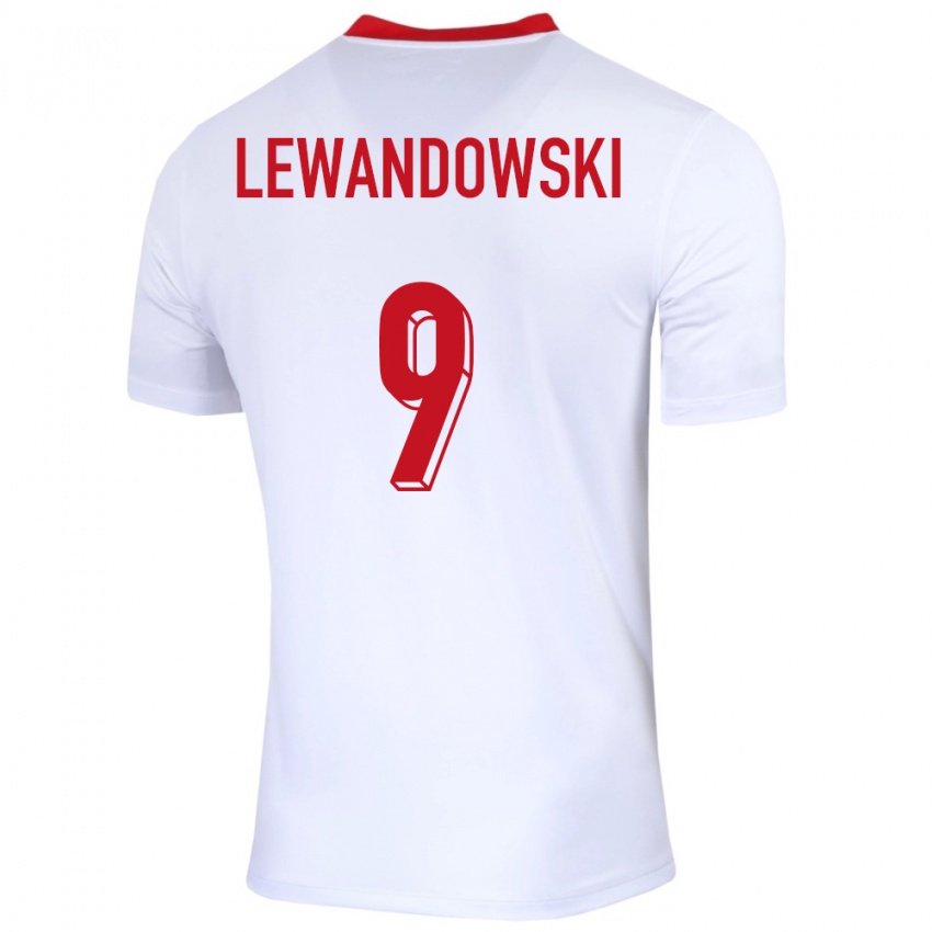 Mujer Camiseta Polonia Robert Lewandowski #9 Blanco 1ª Equipación 24-26 La Camisa Argentina