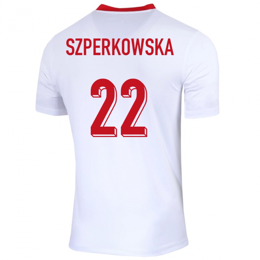 Mujer Camiseta Polonia Oliwia Szperkowska #22 Blanco 1ª Equipación 24-26 La Camisa Argentina