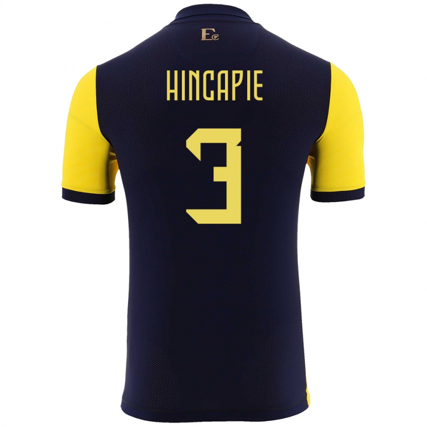 Mujer Camiseta Ecuador Piero Hincapie #3 Amarillo 1ª Equipación 24-26 La Camisa Argentina