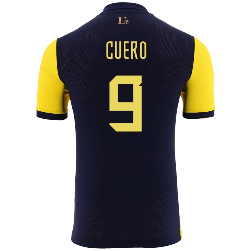 Mujer Camiseta Ecuador Justin Cuero #9 Amarillo 1ª Equipación 24-26 La Camisa Argentina