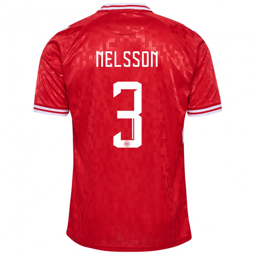 Mujer Camiseta Dinamarca Victor Nelsson #3 Rojo 1ª Equipación 24-26 La Camisa Argentina