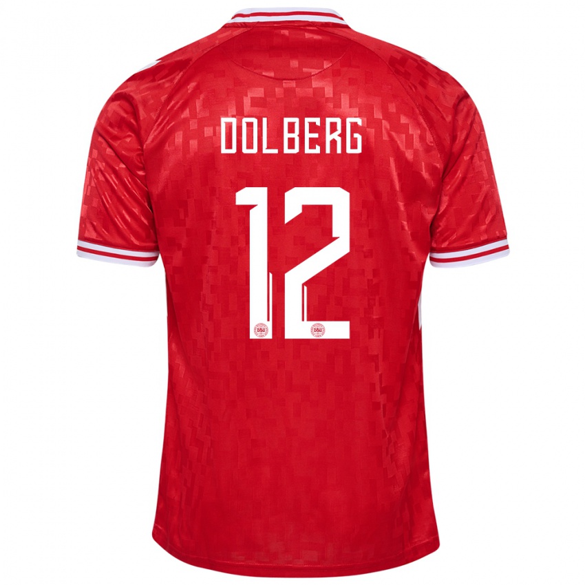 Mujer Camiseta Dinamarca Kasper Dolberg #12 Rojo 1ª Equipación 24-26 La Camisa Argentina