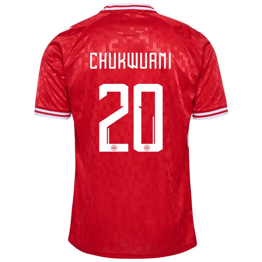 Mujer Camiseta Dinamarca Tochi Chukwuani #20 Rojo 1ª Equipación 24-26 La Camisa Argentina