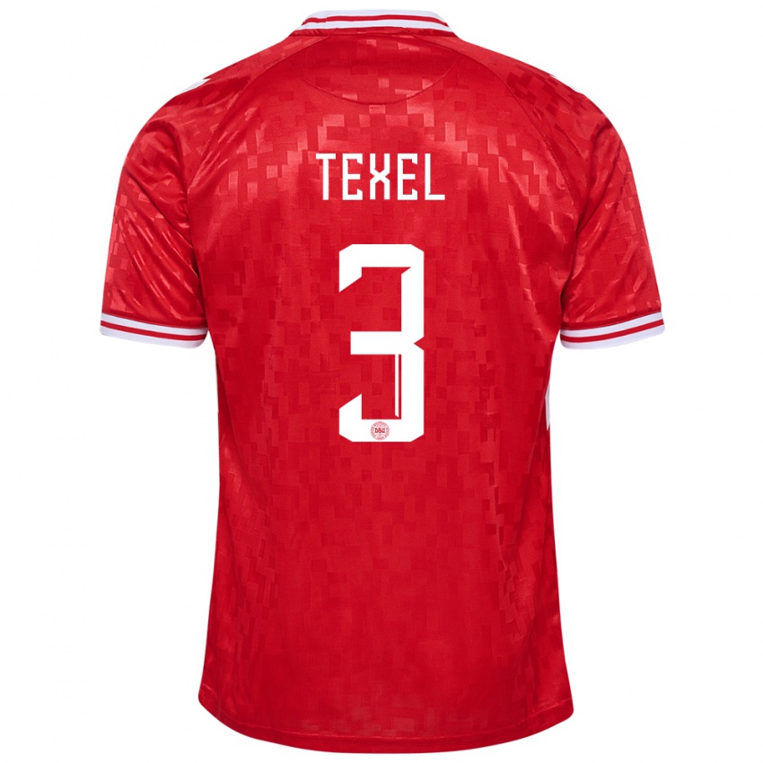 Mujer Camiseta Dinamarca Pontus Texel #3 Rojo 1ª Equipación 24-26 La Camisa Argentina