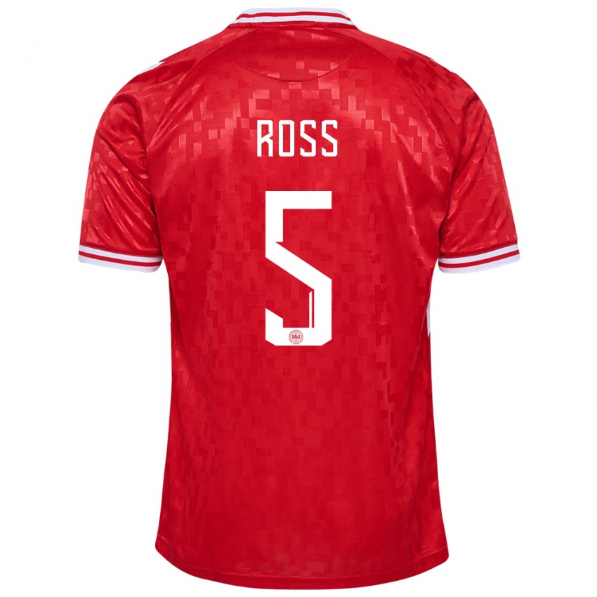 Mujer Camiseta Dinamarca Mathias Ross #5 Rojo 1ª Equipación 24-26 La Camisa Argentina